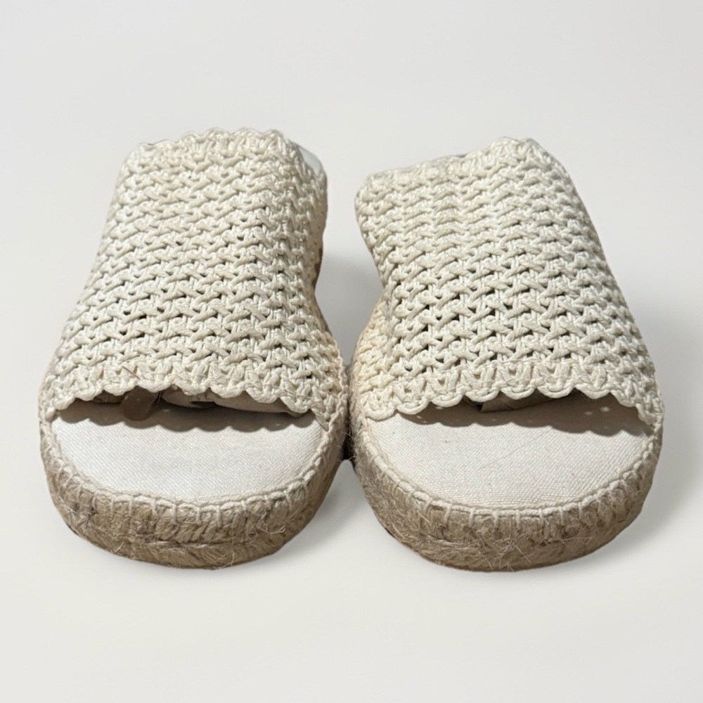 Crochet knit beige strap espadrille platform sandals Womens size 8 cream shoes
